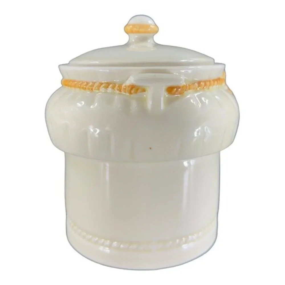 Vintage‎ Porcelier Vitreous China Art Deco Canister Cookie Jar Rope Ribbon W Lid